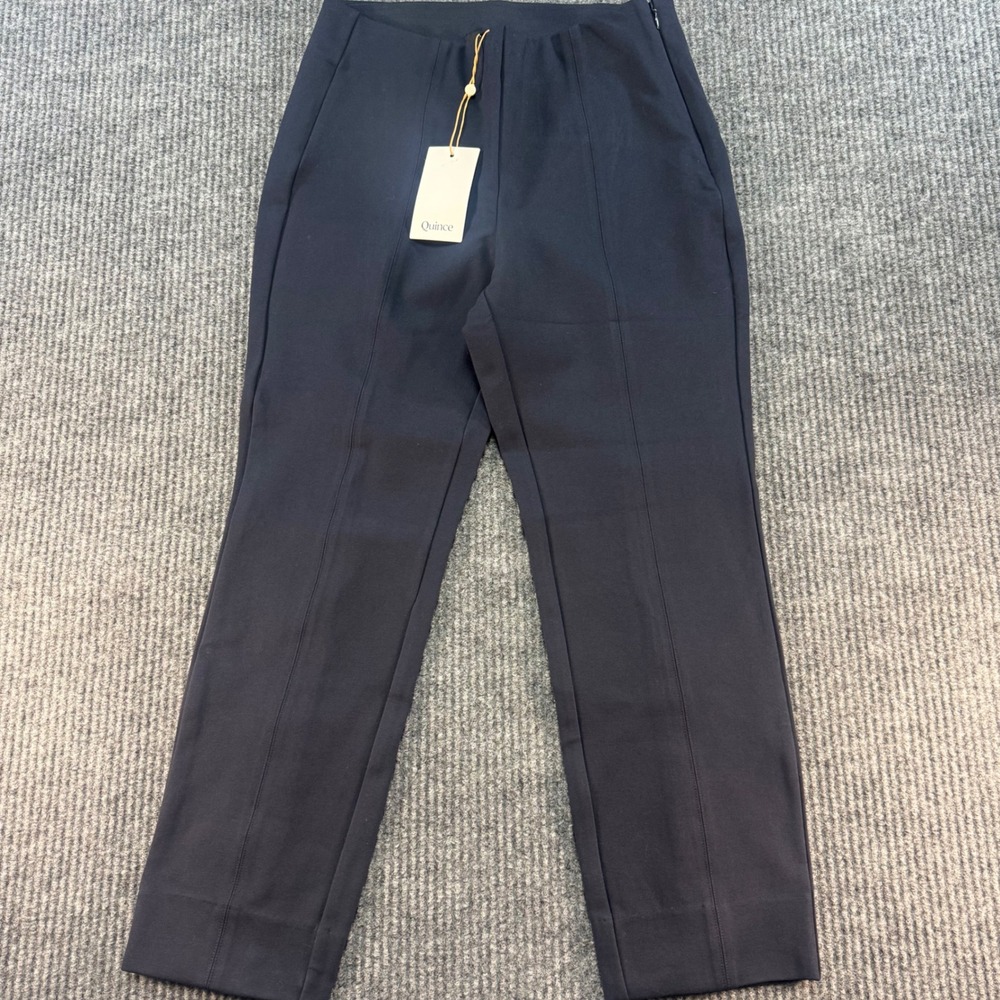 Quince Ultra-Stretch Ponte Straight Leg Pants Navy Blue Petite Large New